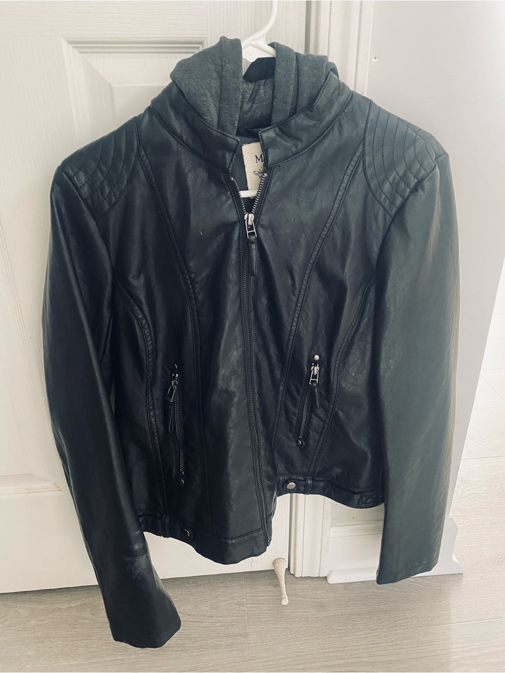 Maralyn & Me Black Faux Leather Hooded Zip Jacket